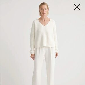 Quince 100%Organic Cotton Fisherman V-neck sweater XS Ivory